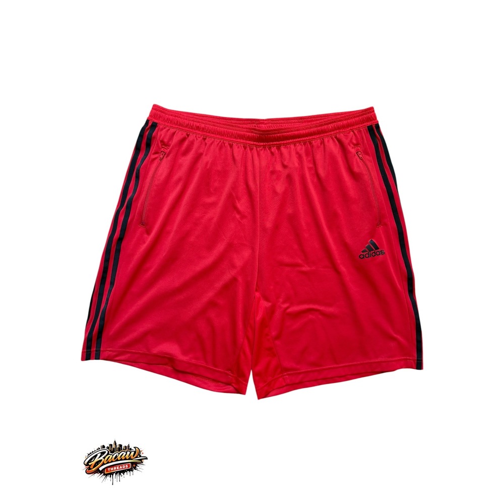 Adidas Mens Primeblue Aeroready Athletic Training Shorts Red Black 3 Stripe 2XL